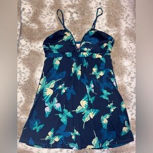 No Boundaries Navy and Green Butterfly Tank Top
